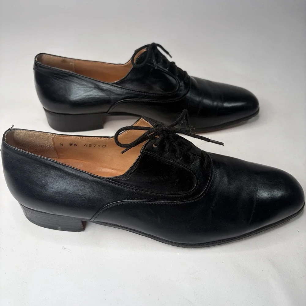 Vintage French Shriner Men's 9.5 Black Leather Dress Shoes Oxford Made in Italy